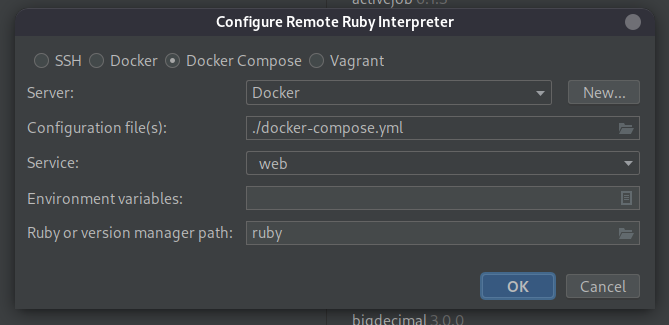 The "Configure Remote Ruby Interpreter dialog as described.