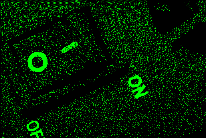 Close-up of a black on/off switch.